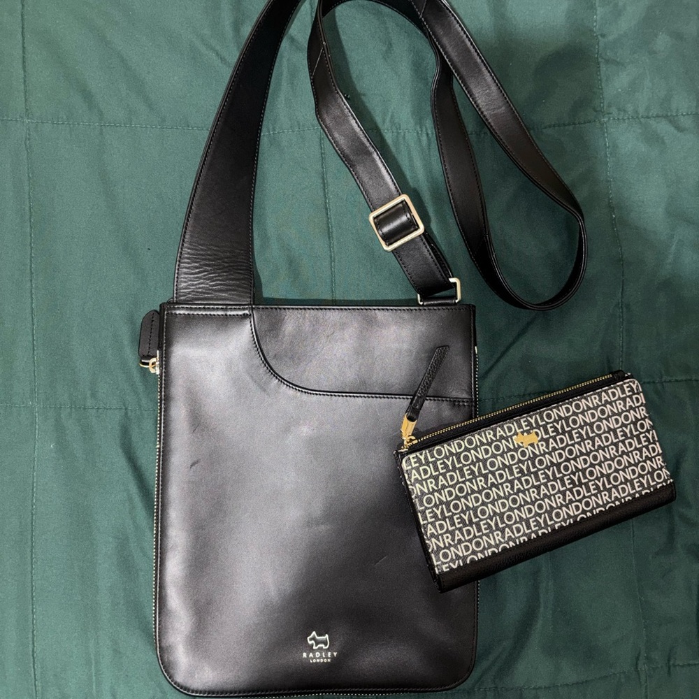 Radley London Womens Messenger Icon Leather Crossbody Bag In Black w/ Wallet